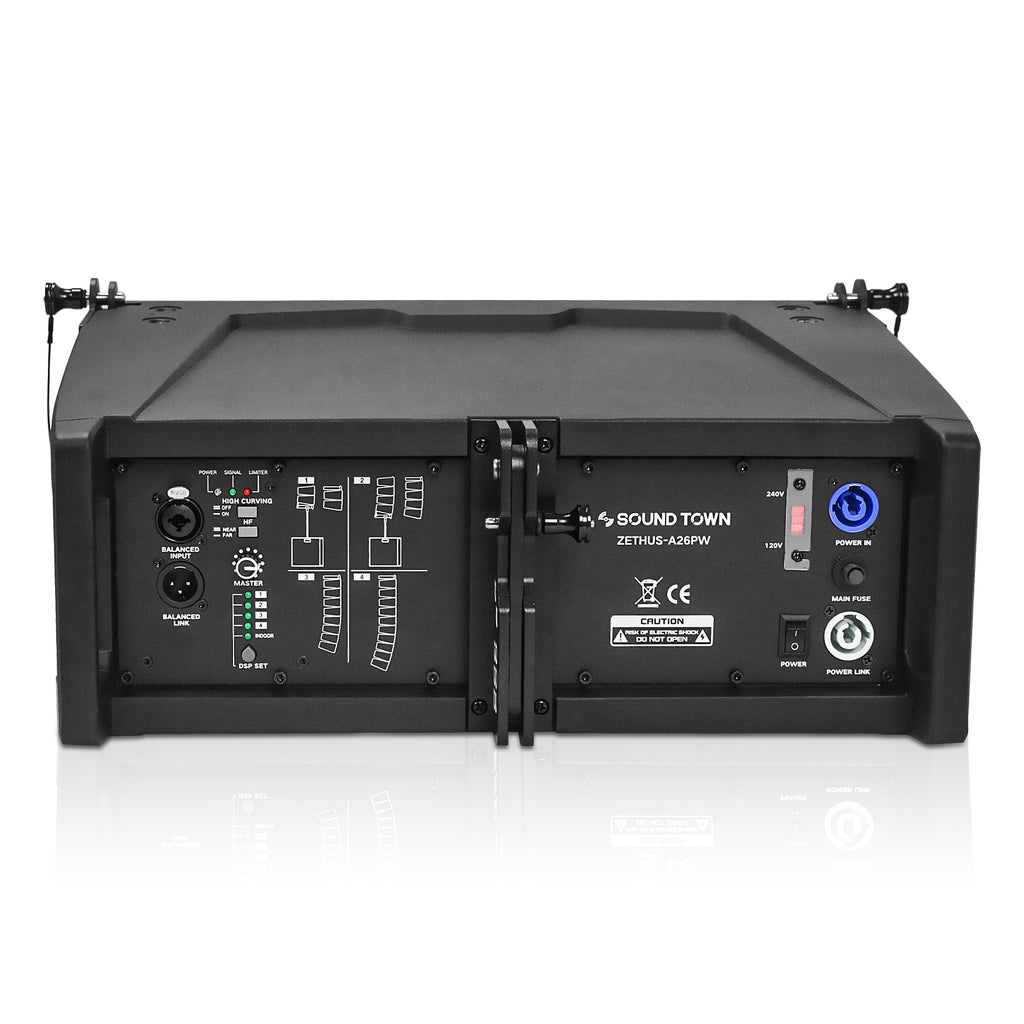 Sound Town ZETHUS-A26PW-R | REFURBISHED: Dual 6.5" Powered Line Array Speaker w/ Class-D Amplifier, 4 Selectable DSP Modes, Black - Back Panel