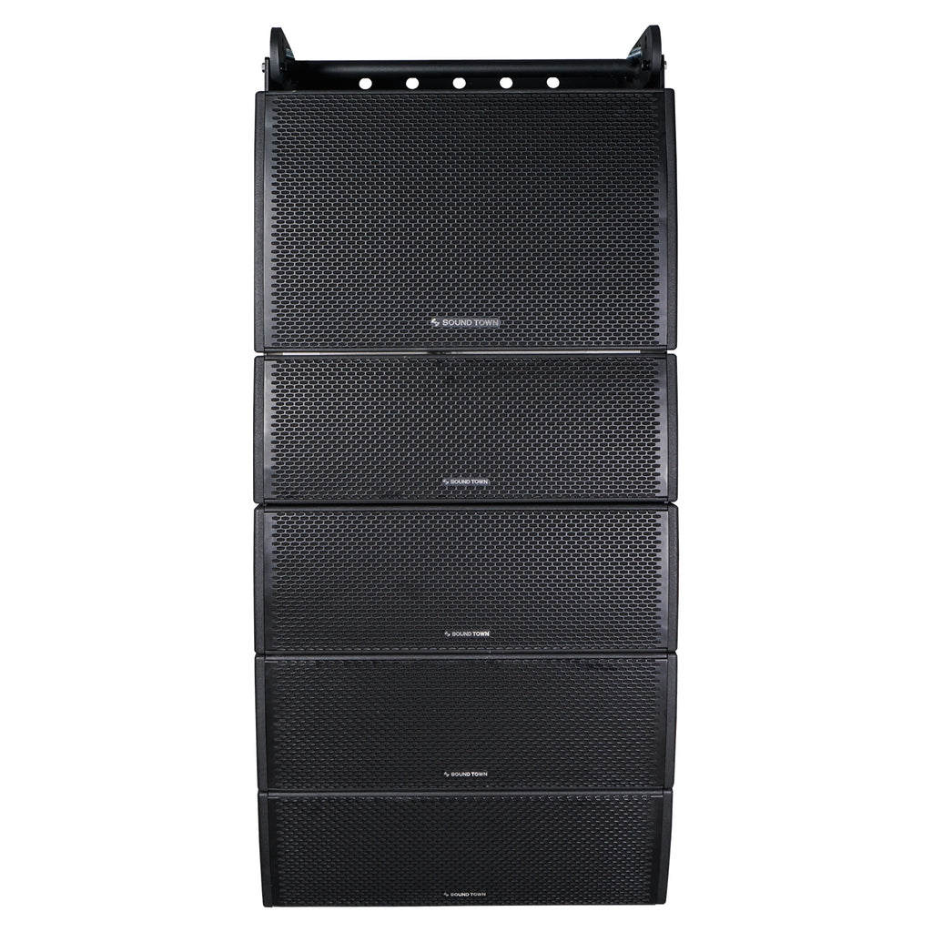 Sound Town ZETHUS-IP115S208X4 Line Array System with One 15-inch Water-Resistant Line Array Subwoofer, Four Compact Dual 8-inch Line Array PA Speakers, Full Range/Bi-amp Switchable - Front Panel