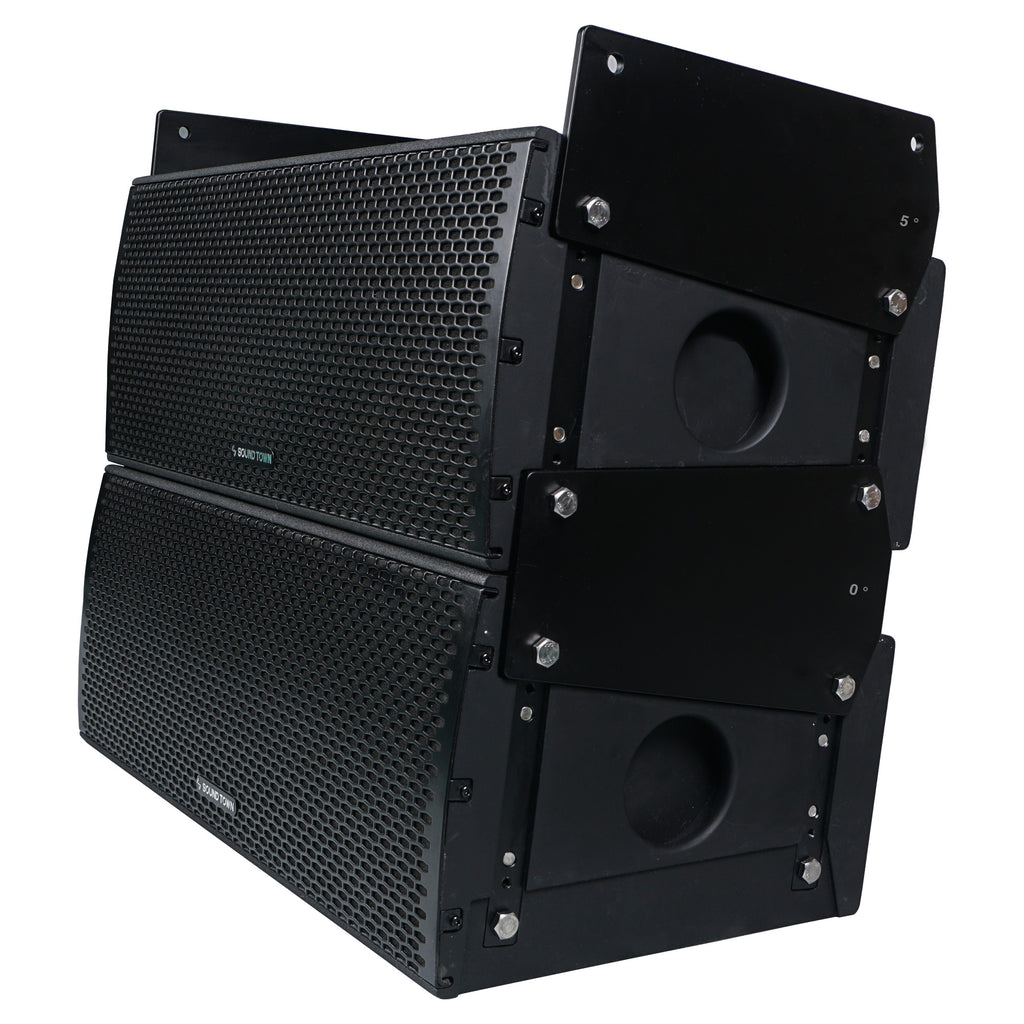 Sound Town ZETHUS-IP115S208X4 Weatherproof Line Array System with One 15-inch Water-Resistant Line Array Subwoofer, Four Compact Dual 8-inch Line Array PA Speakers, Full Range/Bi-amp Switchable - Stacked
