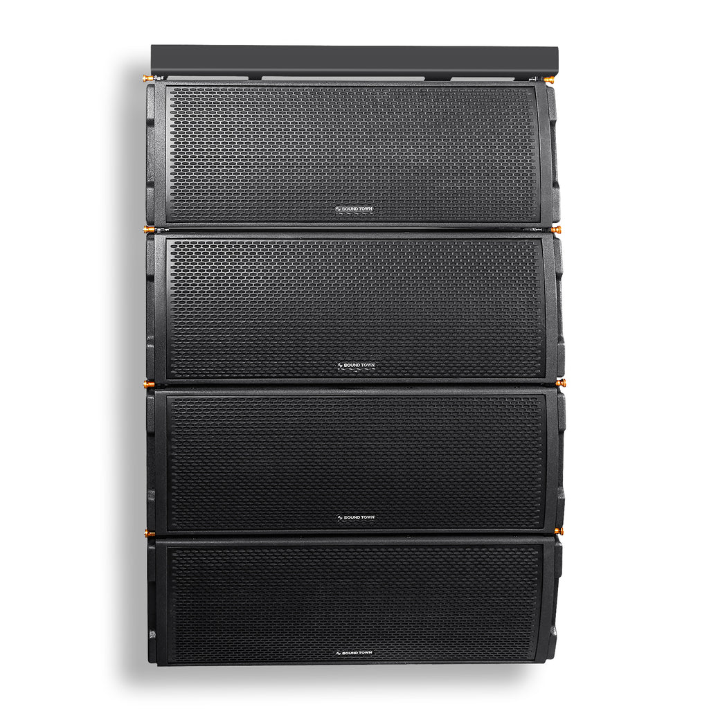 Sound Town ZETHUS-IP210X4 | ZETHUS Series Water-Resistant Line Array System with Italian Neodymium Drivers, Four Dual 10" Speakers and One Flying Frame, Black - All-Weather