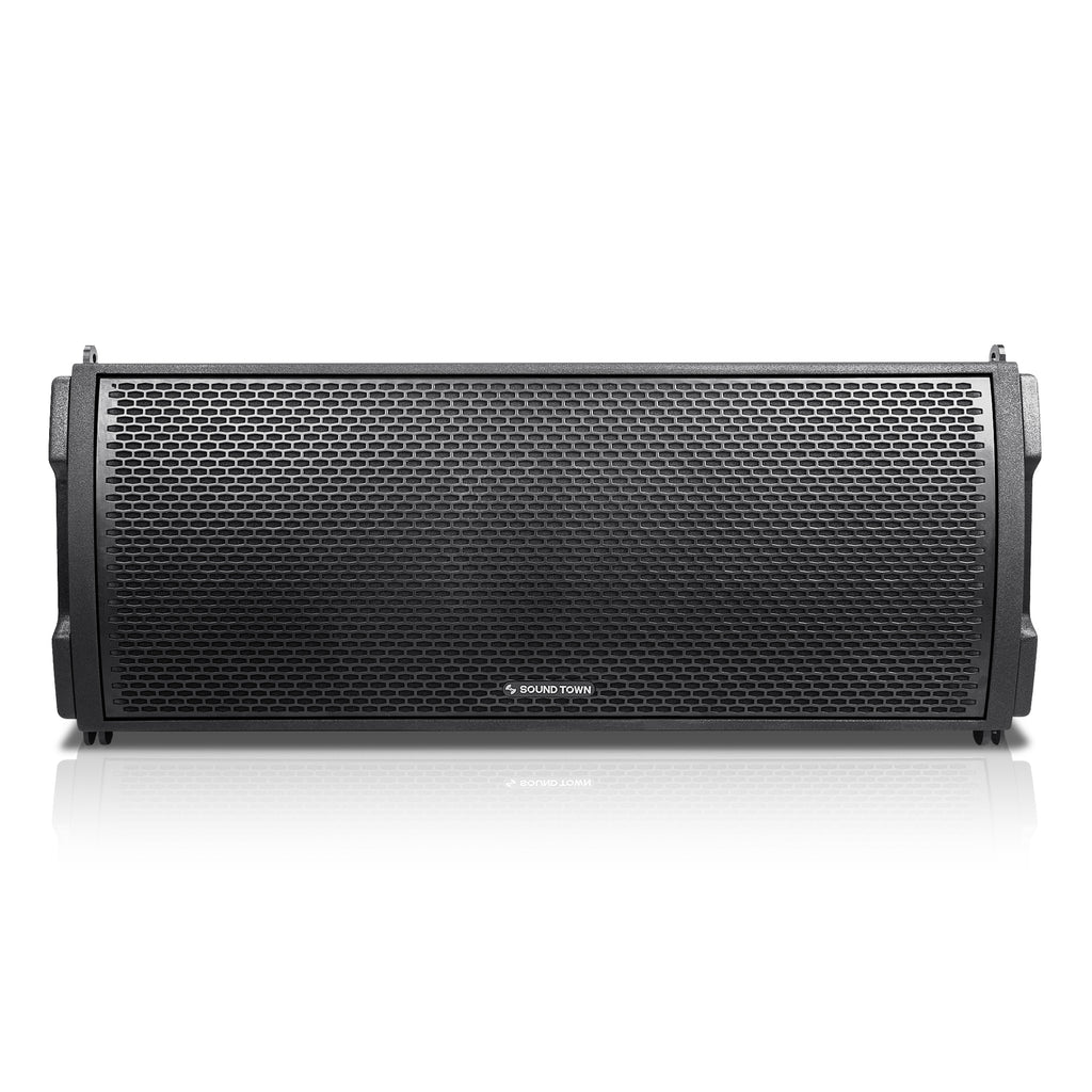 Sound Town ZETHUS-IP210X4 | ZETHUS Series Water-Resistant Line Array System with Italian Neodymium Drivers, Four Dual 10" Speakers and One Flying Frame, Black - Front Panel