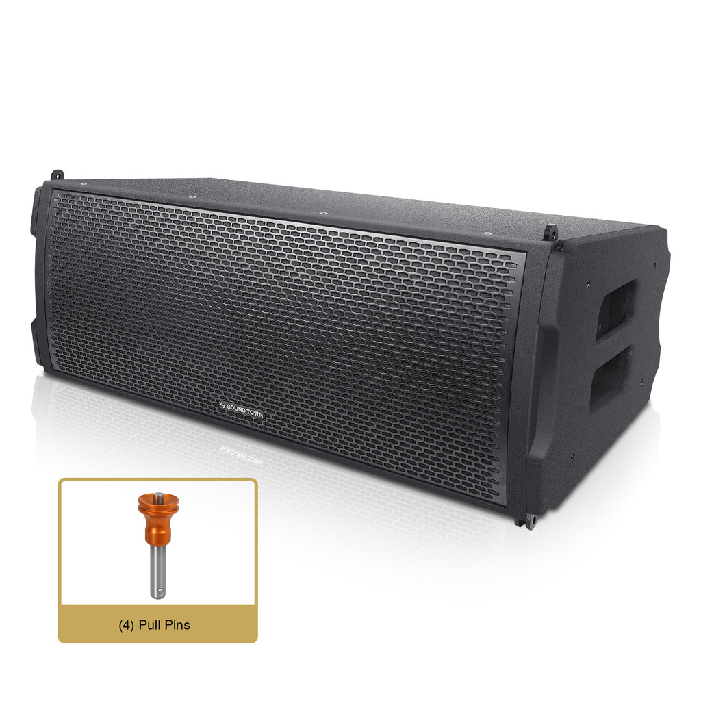 Sound Town ZETHUS-IP210X4 | ZETHUS Series Water-Resistant Line Array System with Italian Neodymium Drivers, Four Dual 10" Speakers and One Flying Frame, Black - Pull Pins
