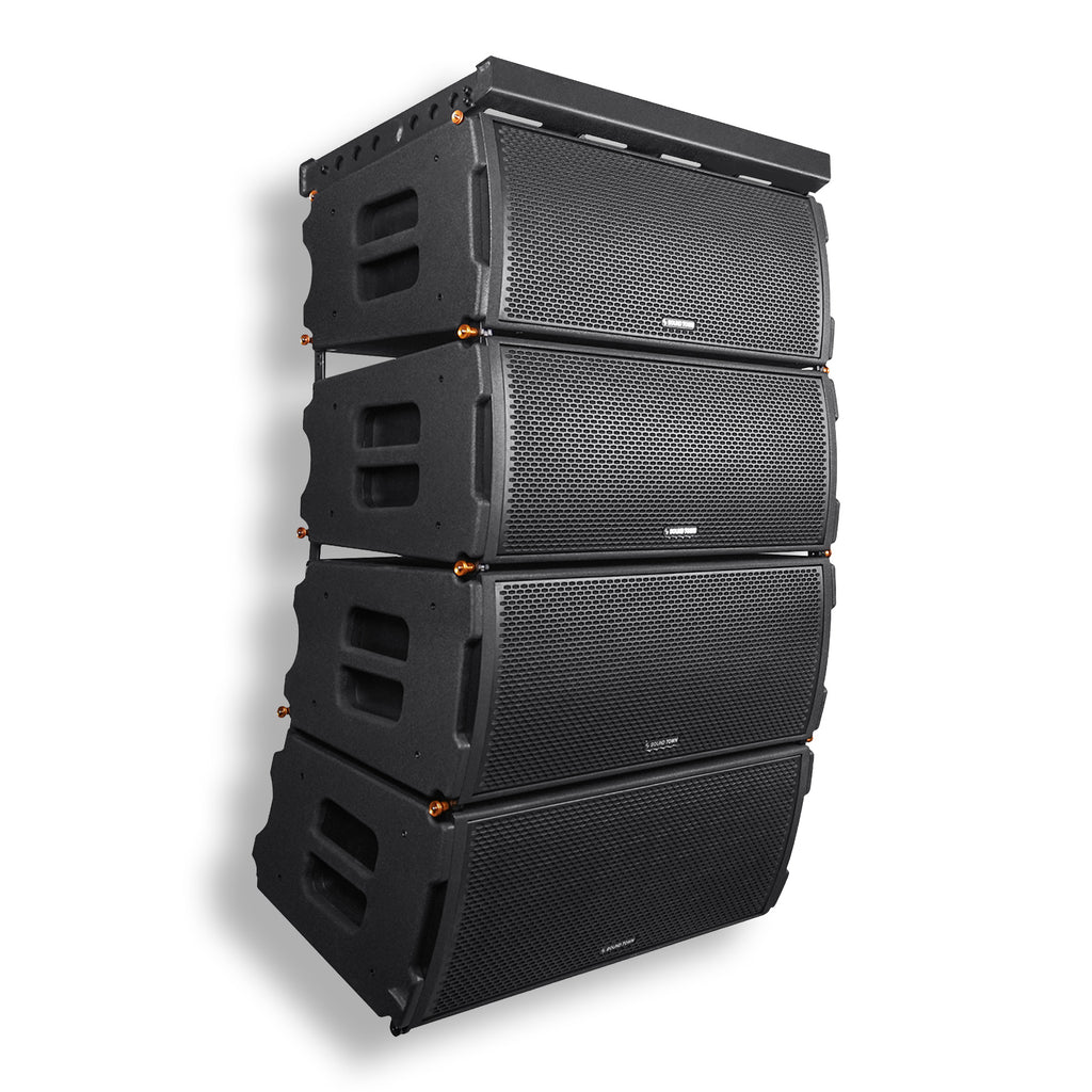 Sound Town ZETHUS-IP210X4 | ZETHUS Series Water-Resistant Line Array System with Italian Neodymium Drivers, Four Dual 10" Speakers and One Flying Frame, Black - Outdoor Events
