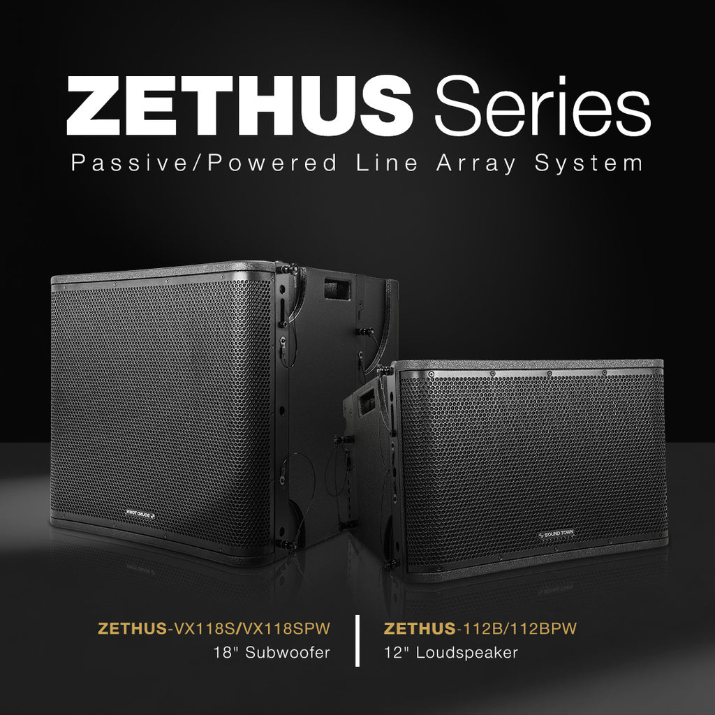 Sound Town ZETHUS Series | Passive & Powered 12" Loudspeakers + 18" Subwoofers — ZETHUS-112B, ZETHUS-112BPW, ZETHUS-VX118S, ZETHUS-VX118SPW, ZS-V1812X2OC, ZETHUS-VX118S112BX2, ZETHUS-VX118S112BX3, ZETHUS-VX118SPW112BPWX3, ZETHUS-VX118SPW112BPWX2