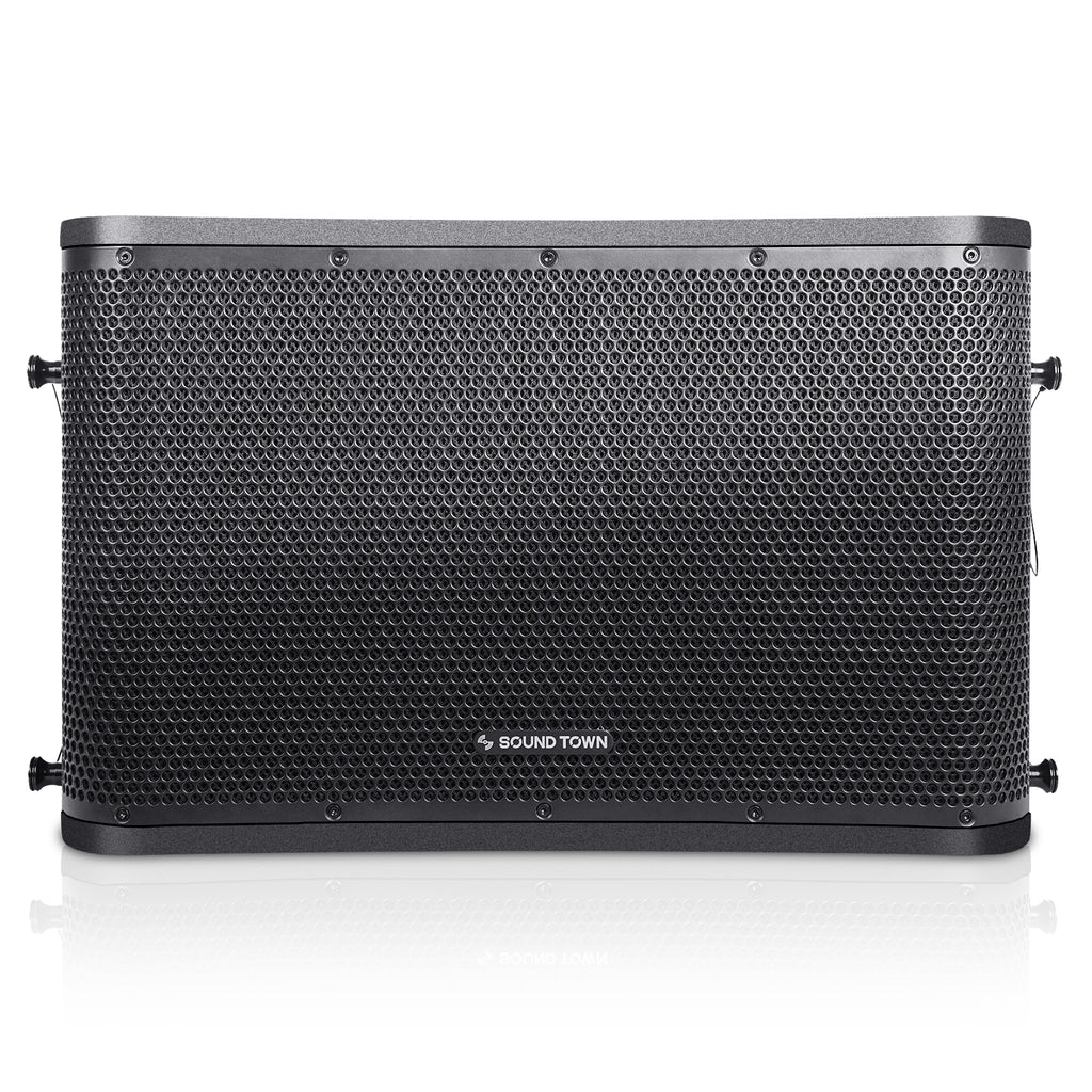 SOUND TOWN ZETHUS-VX118SPW112BPWX2 ZETHUS Series 12” Powered 2-Way Line Array Loudspeaker System with Two Titanium Compression Drivers, Black for Live Sound, Club, Bar, Restaurant, Church and School - Front Panel