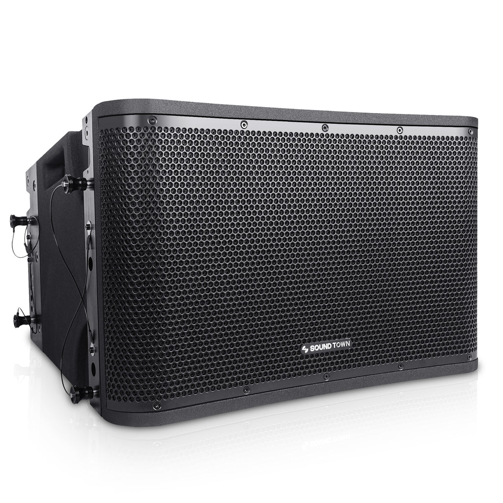 SOUND TOWN ZETHUS-VX118SPW112BPWX2 ZETHUS Series 12” Powered 2-Way Line Array Loudspeaker System with Two Titanium Compression Drivers, Black for Live Sound, Club, Bar, Restaurant, Church and School - Right Panel