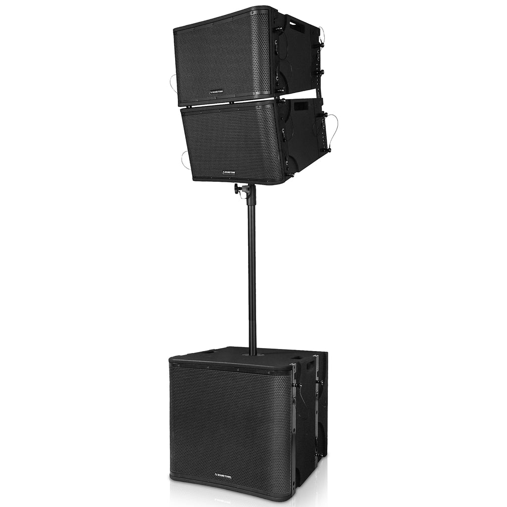Sound Town ZETHUS-VX118SPW112BPWX2 | ZETHUS Series Powered Line Array System w/ One 18" Subwoofer, Two 12" Loudspeakers, Versatile Installations, Black - Left View