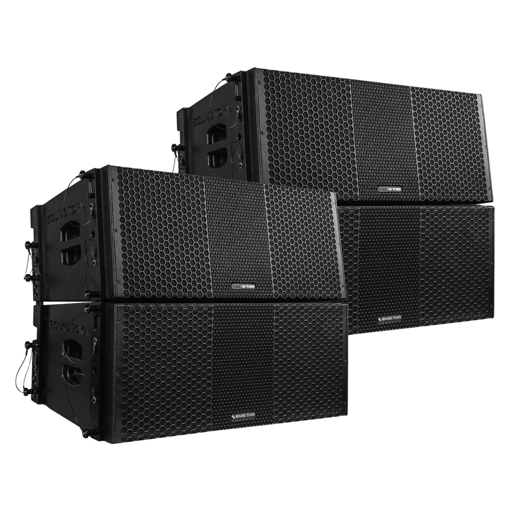 Sound Town ZS-210BPW-2PAIRS | ZETHUS Series Powered Line Array System with Four Dual 10" Loudspeakers, Class-D Amp, DSP, Plywood, Black - Right View