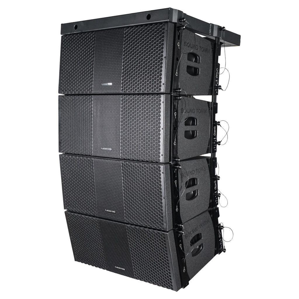 Sound Town ZS-210BPWX4 | ZETHUS Series Powered Line Array System with Four Dual 10" Loudspeakers and Flying Frame, Class-D Amp, DSP, Black - Left View