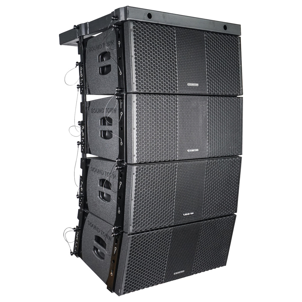 Sound Town ZS-210BPWX4 | ZETHUS Series Powered Line Array System with Four Dual 10" Loudspeakers and Flying Frame, Class-D Amp, DSP, Black - Right View