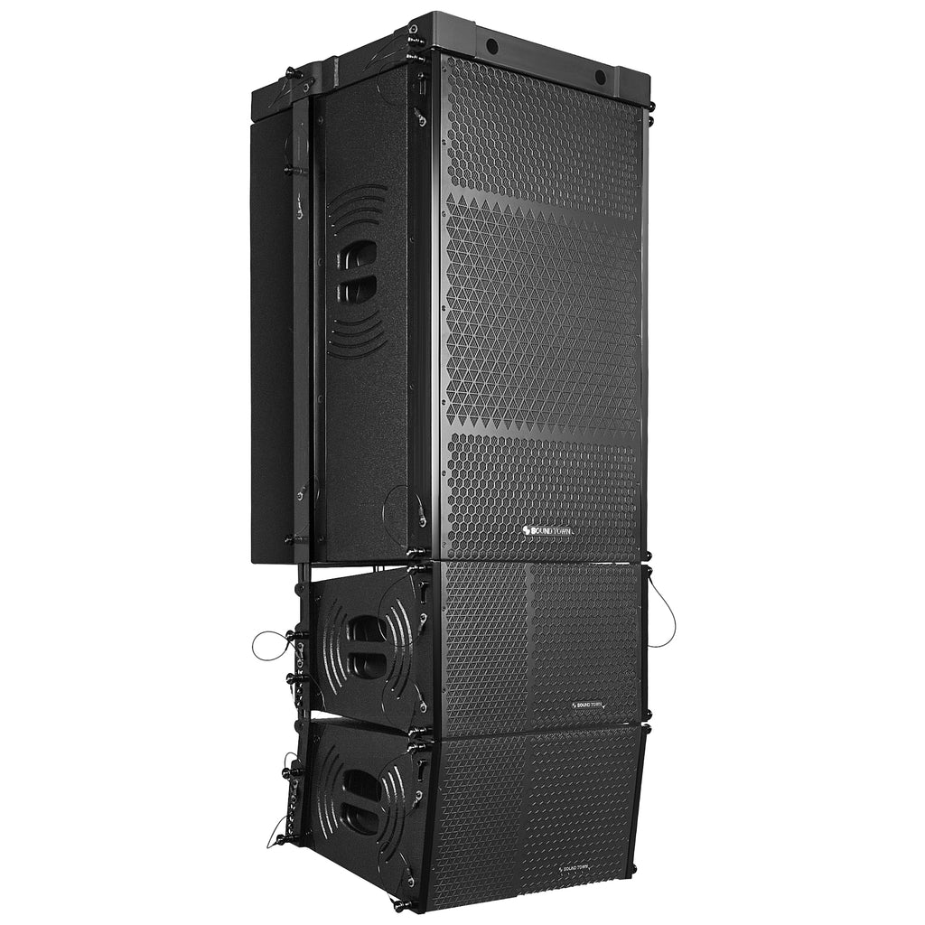 Sound Town ZS-215SP110PX2 | ZETHUS Series Dual 15-inch Line Array Subwoofer and Two 10-inch Line Array Speakers Set with Flying Frame, Black - Left View
