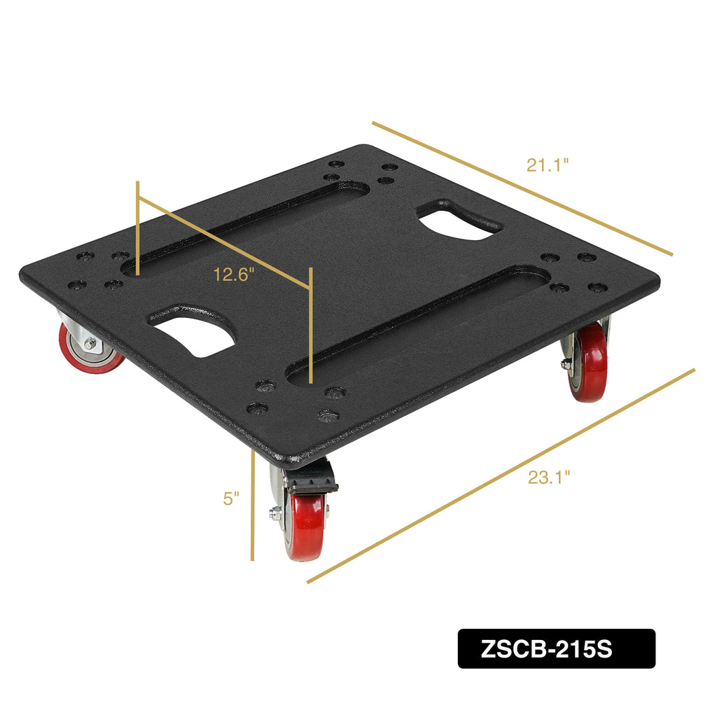 Sound Town ZS-215SP110PX2C | Heavy-Duty Plywood Caster Board for ZETHUS-215S/215SPW Subwoofers and Furniture with 4-inch Wheels and Brakes - Size and Dimensions