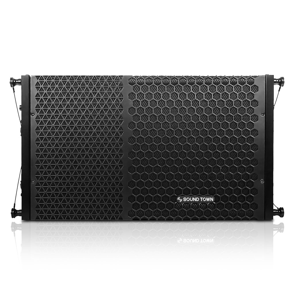 Sound Town ZETHUS Series ZS-215SP110PX2C 10” Powered Two-Way Line Array Loudspeaker System with Onboard DSP, Black for Live Sound, Club, Bar, Restaurant, Church and School - Front Panel
