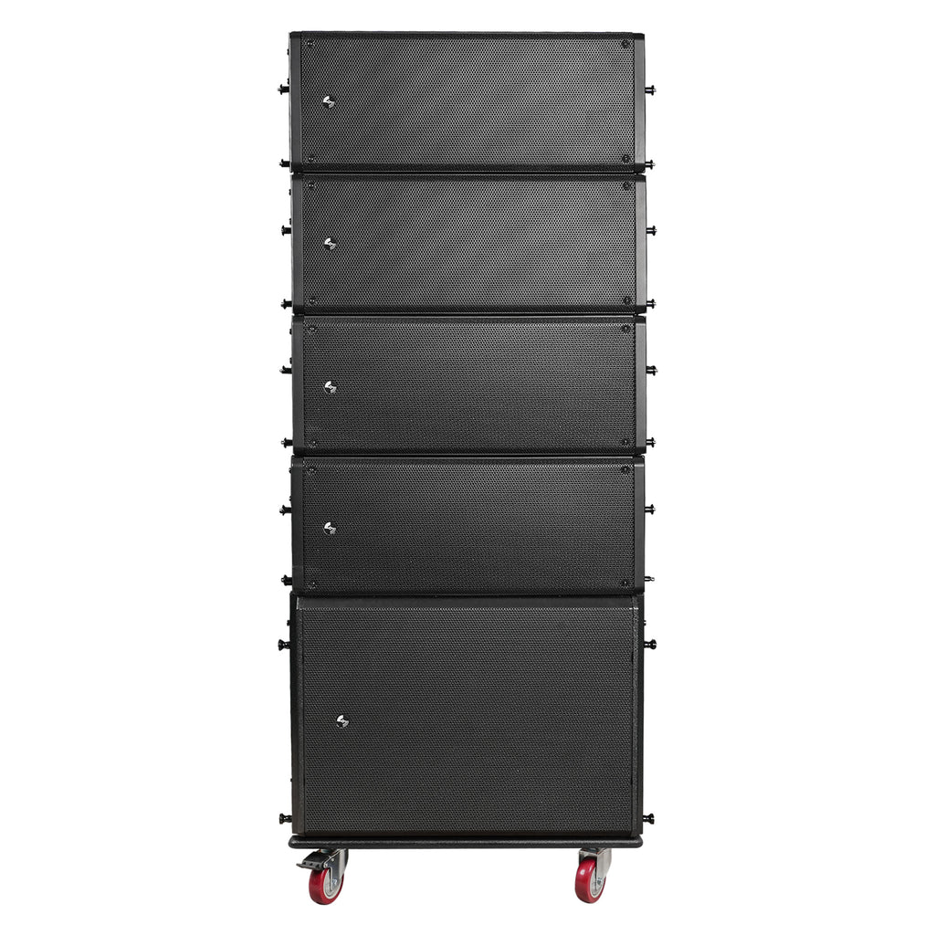 Sound Town ZS-A210X4A18SC | Powered Line Array System with Four Dual 10" Loudspeakers, 18" Subwoofer, and One Caster Board, Black - Front View
