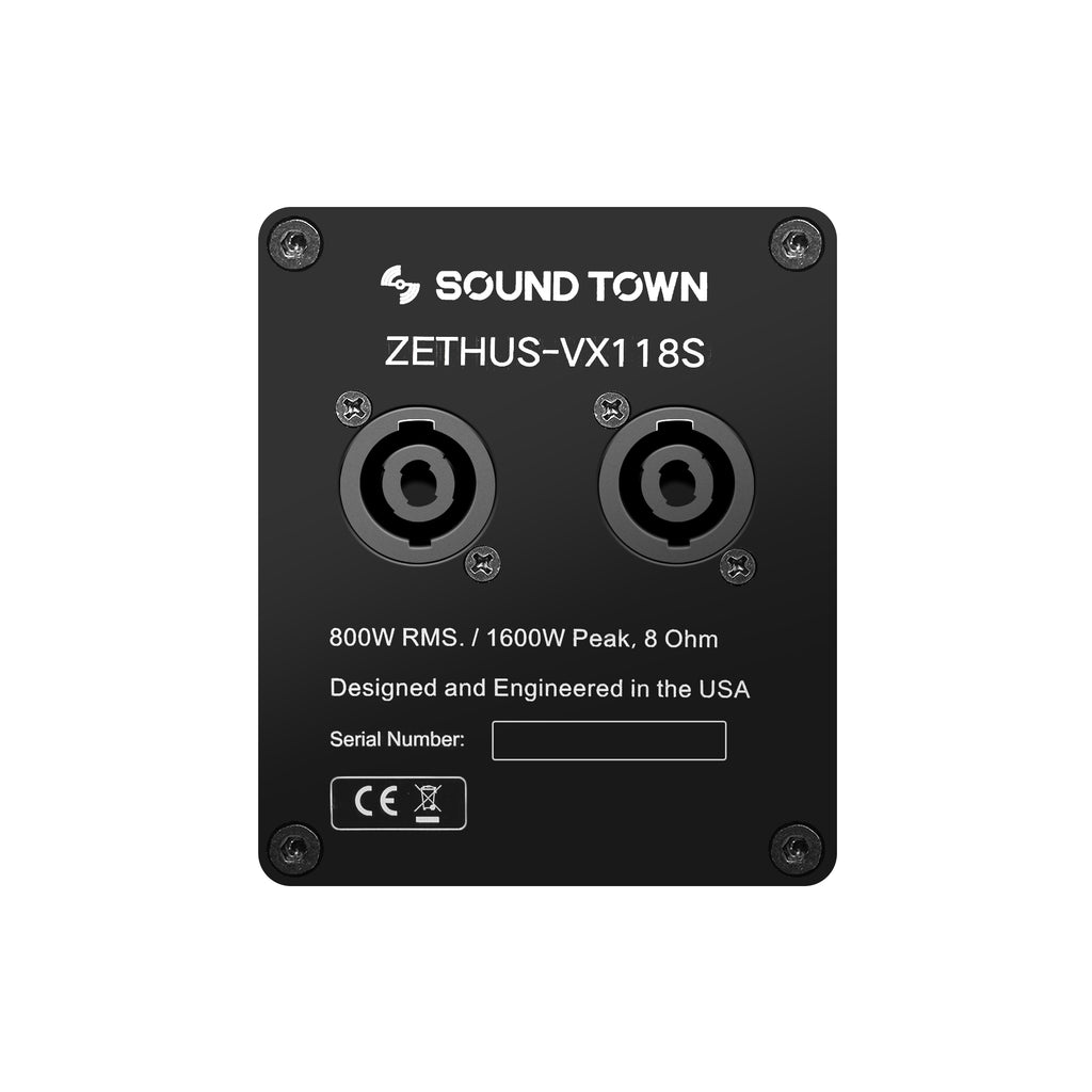 Sound Town ZS-V1812X2OC ZETHUS Series 18” 1600W Line Array Subwoofer, Versatile Installations, Black - Jack Plate, 8 Ohms, 800W RMS
