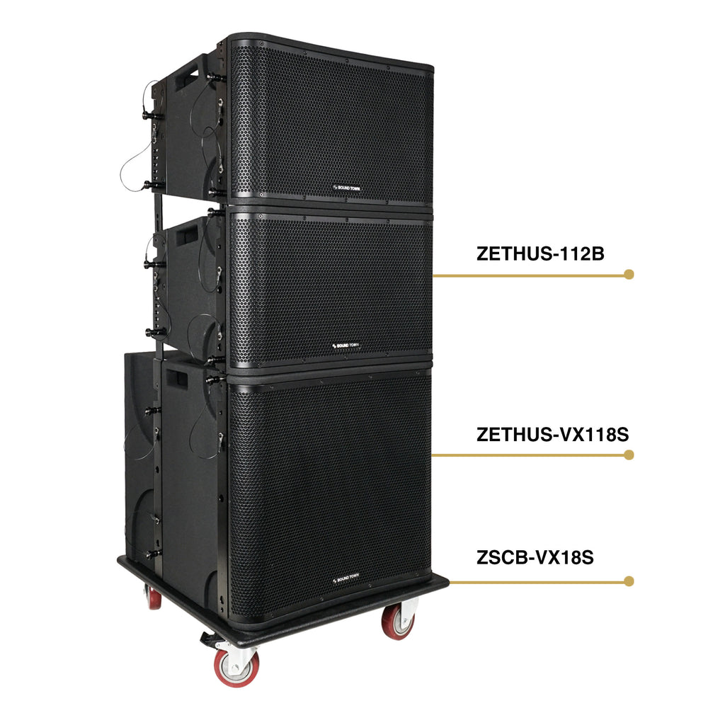 Sound Town ZS-V1812X2OC | ZETHUS Series Passive Line Array System w/ 18" Subwoofer, Two 12" Loudspeakers, Caster Board, Full-Range/Bi-Amp Switchable, Black with ZETHUS-112B, ZETHUS-VX118S, ZSCB-VX18S