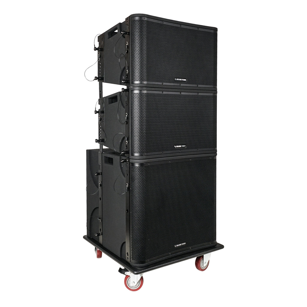 Sound Town ZS-V1812X2OC | ZETHUS Series Passive Line Array System w/ 18" Subwoofer, Two 12" Loudspeakers, Caster Board, Full-Range/Bi-Amp Switchable, Black - Left Panel