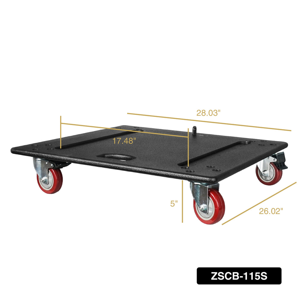 Sound Town ZSCB-115S | Sturdy Plywood Caster Board for ZETHUS-115S/115SPW Subwoofer and Furniture, Safe and Easy Transport with 4-inch Wheels and Brakes - Size and Dimensions
