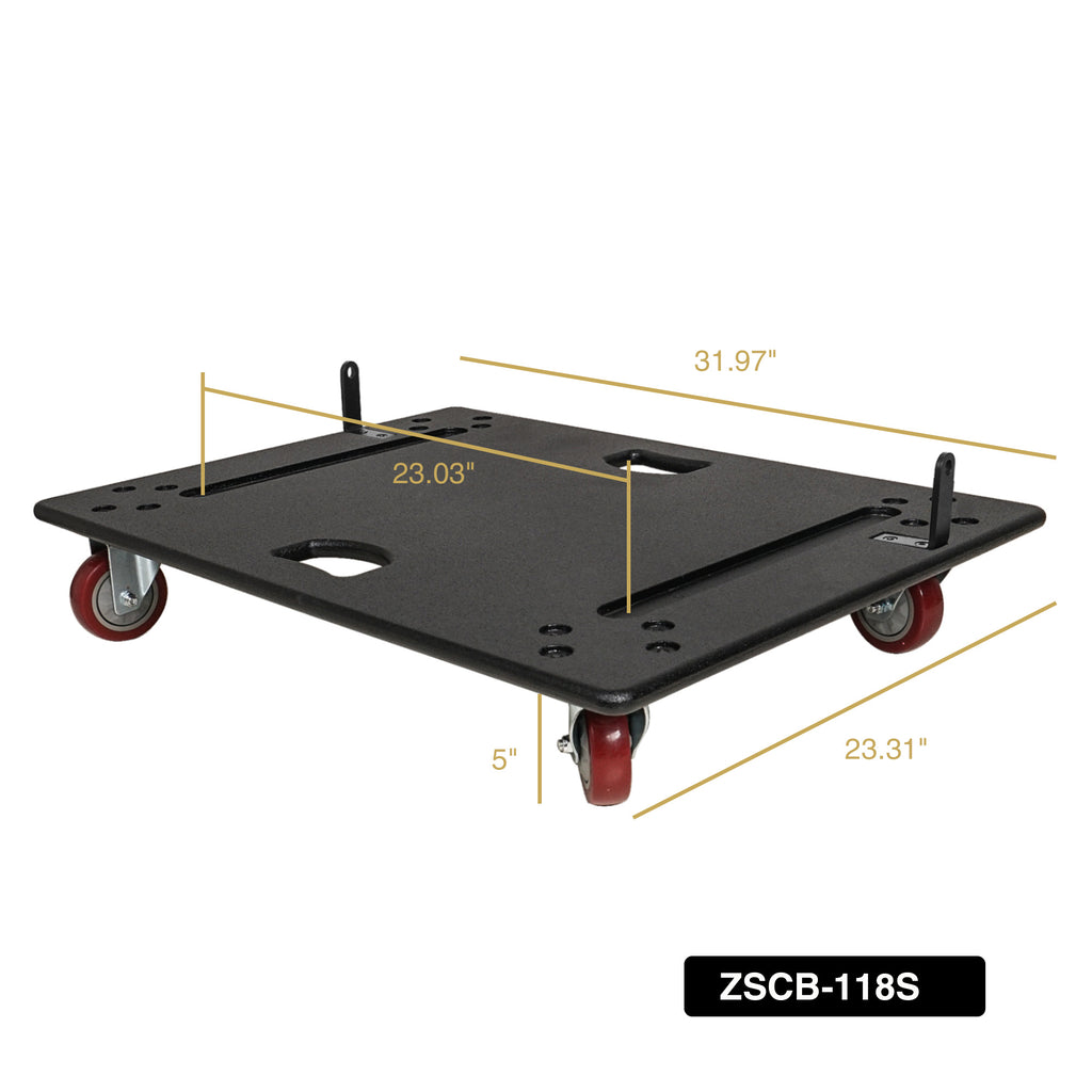 Sound Town ZSCB-118S | Rugged Plywood Caster Board for ZETHUS-118S/118SPW Subwoofer and Funiture, Smooth and Secure Transport with 4-inch Wheels and Brakes - Size and Dimensions