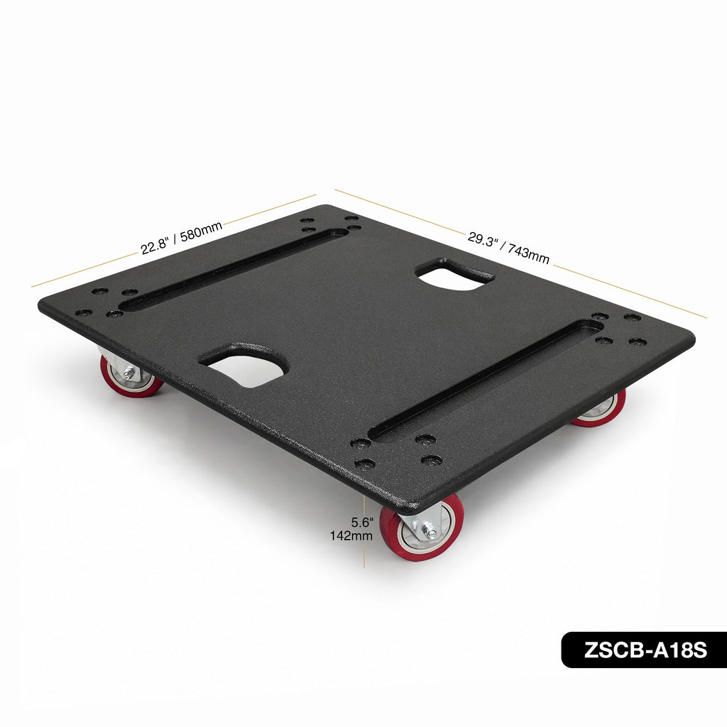 Sound Town ZSCB-A18S | Heavy-Duty Plywood Caster Board for ZETHUS-A18SPW Subwoofer with 4" Wheels and Brakes - Size and Dimensions