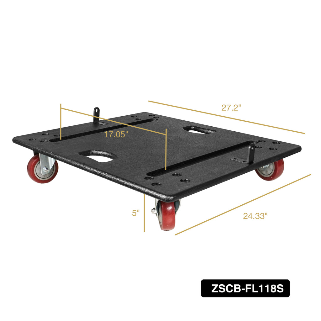 Sound Town ZSCB-FL118S Durable Plywood Caster Board for Reliable Transport of FILA-118S Subwoofer and Furniture, with 4-inch Wheels and Brakes-Size and Dimensions