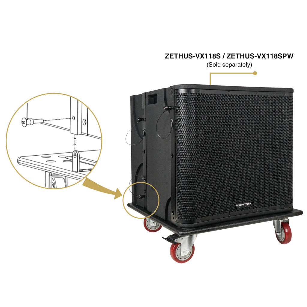 Sound Town ZSCB-VX18S | Sturdy Plywood Caster Board for ZETHUS-VX118S/VX118SPW Subwoofers and Furniture with 4-inch Wheels and Brakes - L-Bracket and Safety Pin