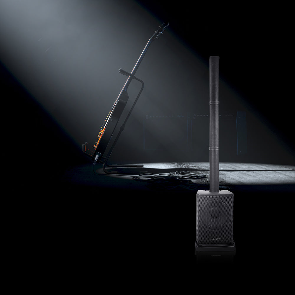 Sound Town CARPO-L2-R Portable Line Array Column PA/DJ System w/ 400W RMS, 12" Powered Subwoofer, 2 x Column Speakers, 1 x Spacer, TWS Bluetooth, 2-Channel Mixer, DSP, Carry Bag, Refurbished -   for live performances, speeches, movie nights and venues such as homes, coffee houses, auditoriums, churches 