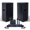 Professional PA System with 12" Powered PA speakers, 200-Channel Wireless Microphone System, 12-Channel Audio Mixer and Audio Cables (NESO-CARME112-S1)