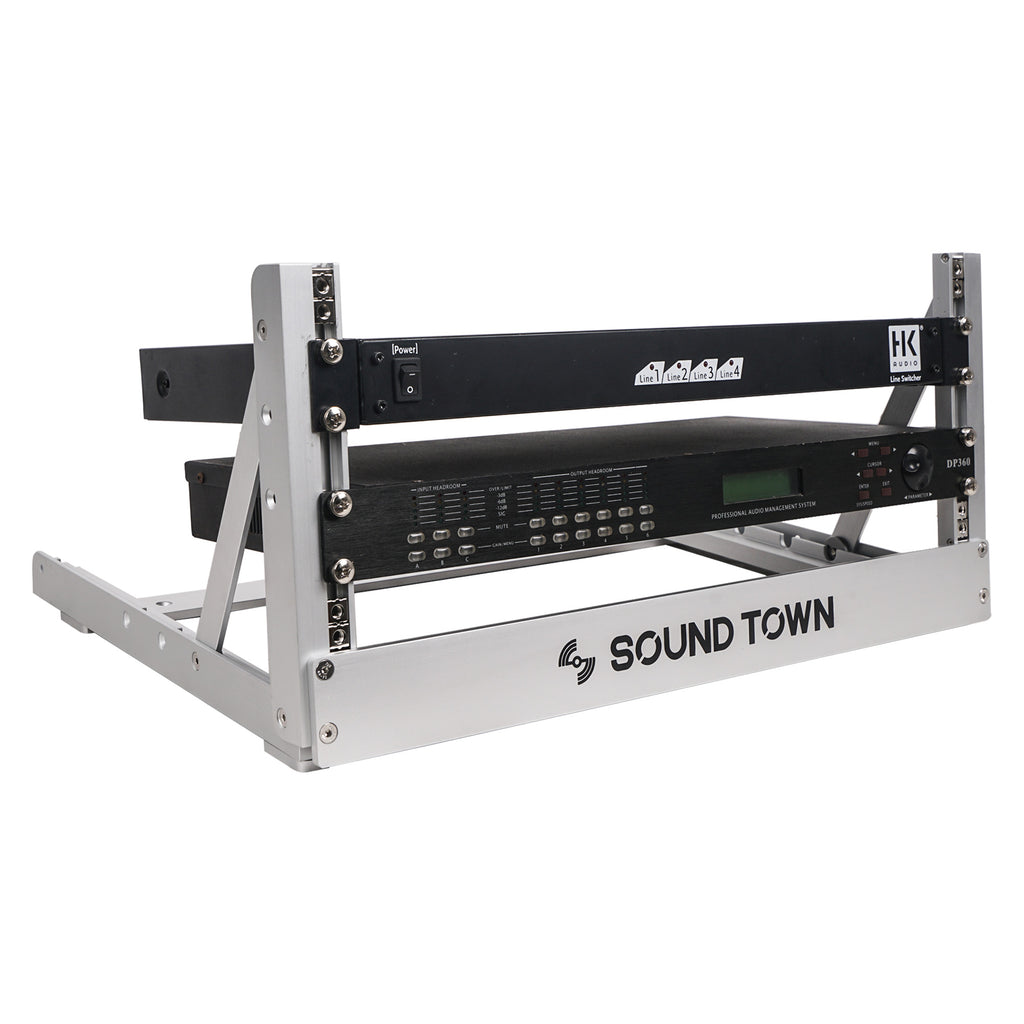 Sound Town 2PF-4A 4U Aluminum 2-Post Desktop Open-Frame Rack for PA, Audio/Video, Network Switches, Routers, Patch Panels, Angle Adjustable - Standard 19" Mountable Equipment