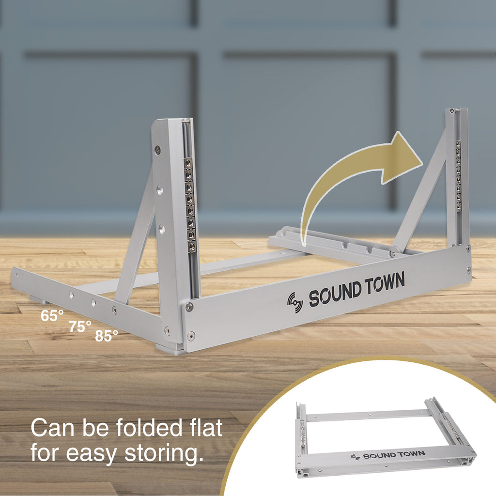 Sound Town 2PF-4A 4U Aluminum 2-Post Desktop Open-Frame Rack for PA, Audio/Video, Network Switches, Routers, Patch Panels, Angle Adjustable - Foldable for Easy Storage