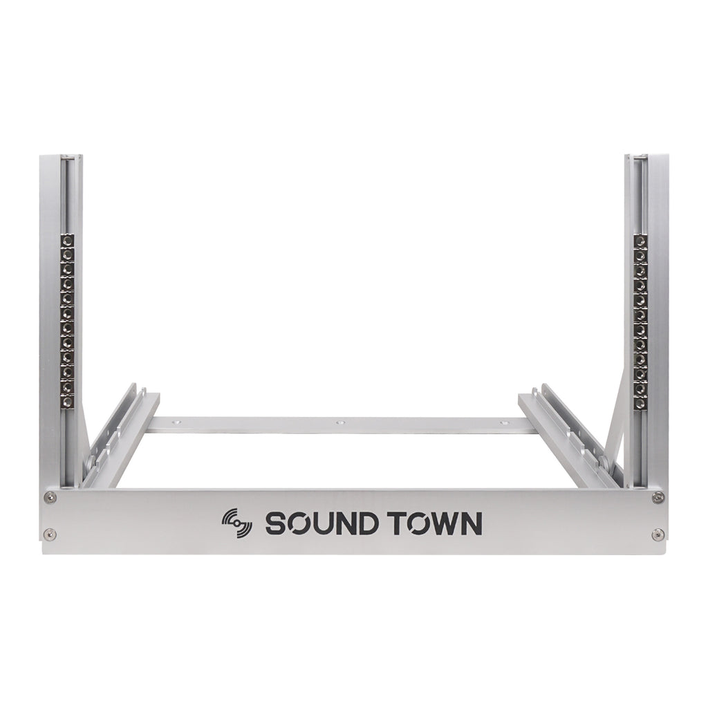 Sound Town 2PF-6A 6U Aluminum 2-Post Desktop Open-Frame Rack for PA, Audio/Video, Network Switches, Routers, Patch Panels, Angle Adjustable - Front