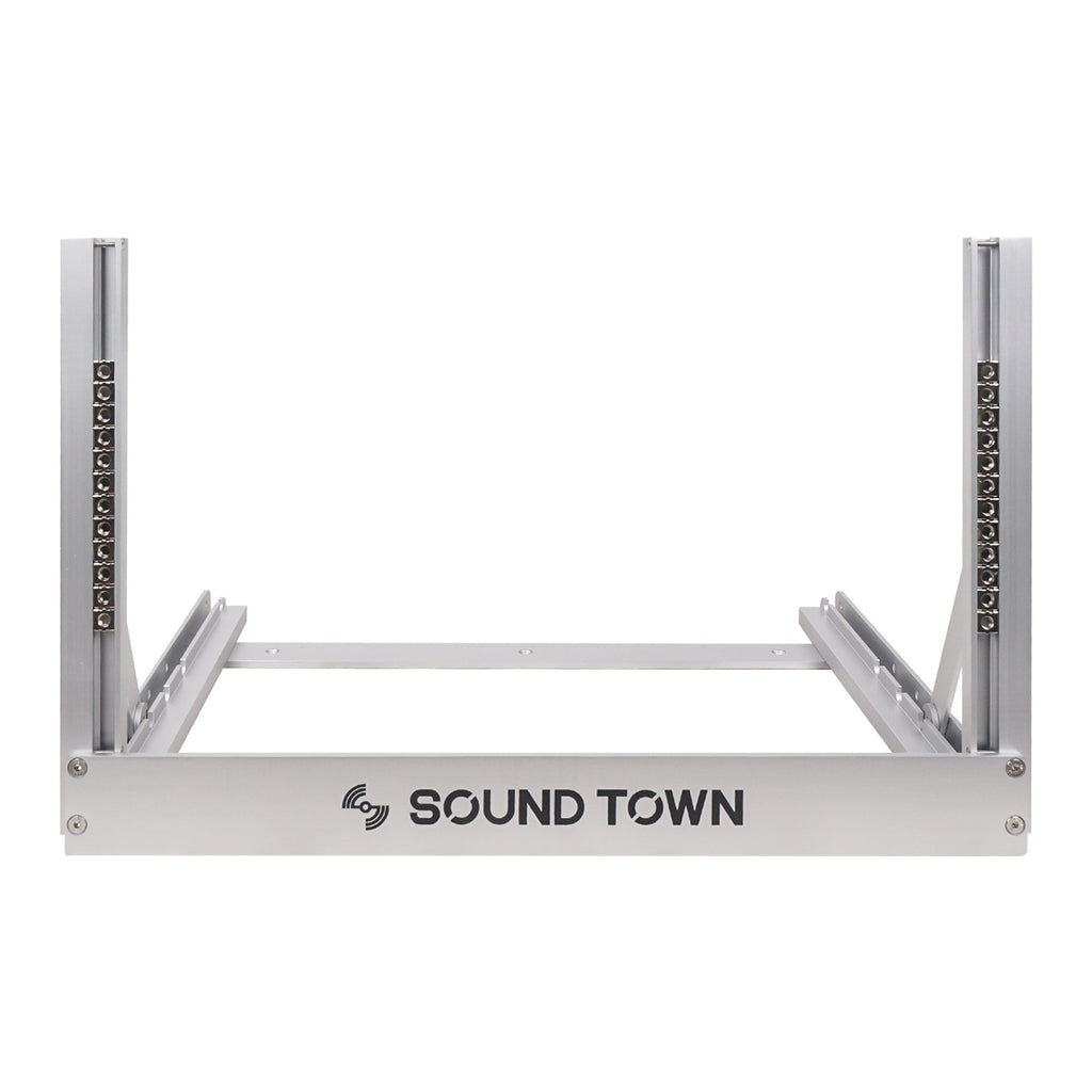 Sound Town 2PF-6A-R 6U Aluminum 2-Post Desktop Open-Frame Rack for PA, Audio/Video, Network Switches, Routers, Patch Panels, Angle Adjustable, Refurbished - Front