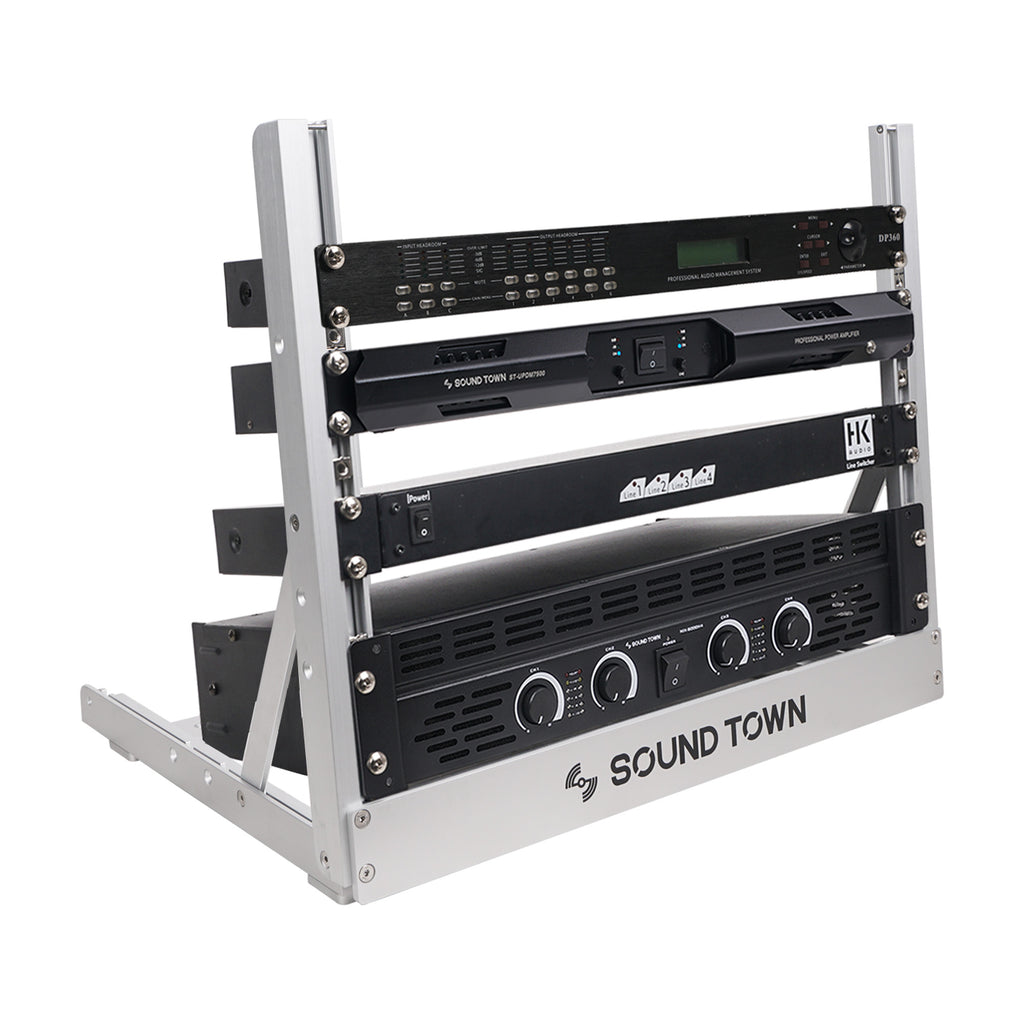 Sound Town 2PF-8A 8U Aluminum 2-Post Desktop Open-Frame Rack, for PA, Audio/Video, Network Switches, Routers, Patch Panels, Angle Adjustable - for standard 19" mountable equipment