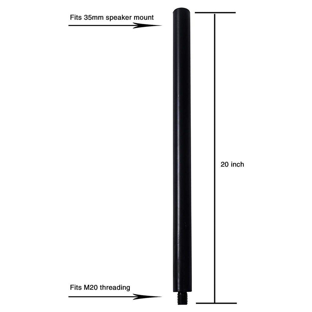 Sound Town STSD-M20B-PAIR-R 2-Pack Subwoofer/Speaker Extender Poles, Fits M20 Threading, Black, Refurbished - DIMENSIONS