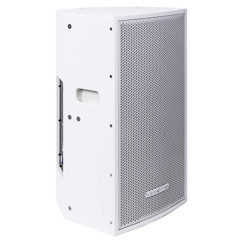 Sound Town CARME-112WPW CARME Series 12" 2-Way Powered Professional PA DJ Monitor Speaker, White w/ Compression Driver for Installation, Live Sound, Karaoke, Bar, Church - Right Panel
