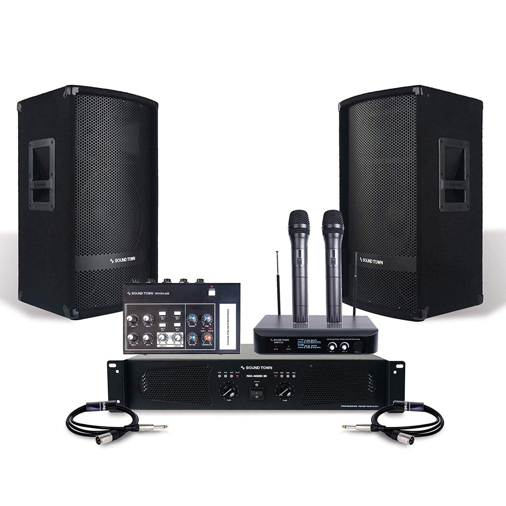 PA System Set: 12 Speakers, Amplifier, Mini Mixer, Microphone System,  Cables (METIS112-SWM10-NIX-S1) – Sound Town