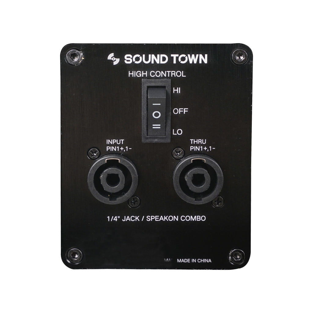 Sound Town BGC210BK 2 x 10“ 400W Bass Cabinet w/ Horn, 8-ohm, Birch Plywood, Black Tolex - jack plate
