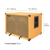 Sound Town BGC210OR 2 x 10“ 400W Bass Cabinet w/ Horn, 8-ohm, Birch Plywood, Orange Tolex - size and dimensions