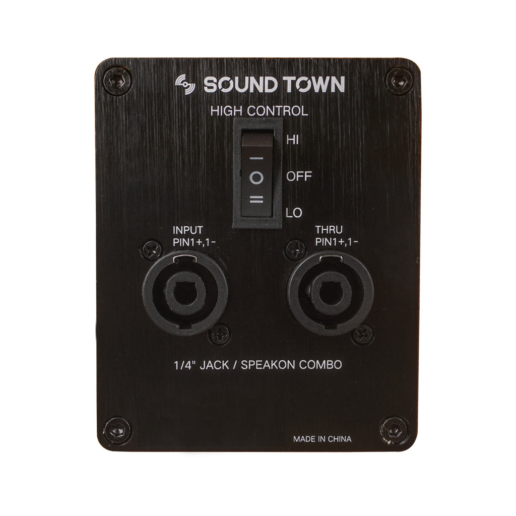 Sound Town BGC410BK 4 x 10“ 800W Bass Cabinet w/ Horn, 8-ohm, Birch Plywood, Black Tolex - jack plate
