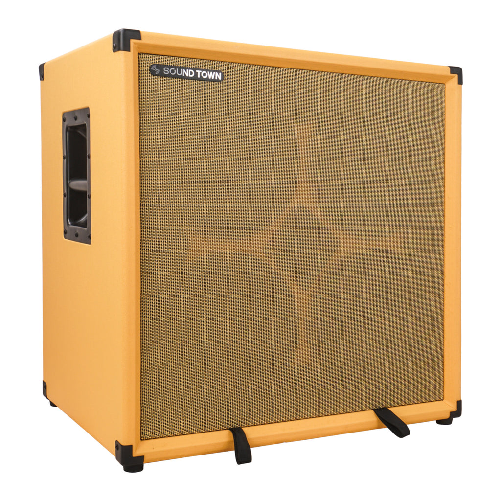 Sound Town BGC410OR | 4 x 10“ 800W Bass Cabinet w/ Horn, 8-ohm, 50oz Magnet, 3” Voice Coil, Birch Plywood, Orange Tolex - right panel