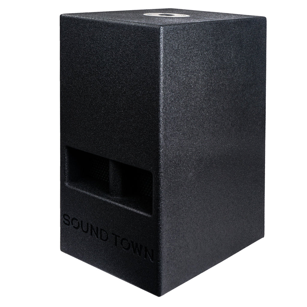 Sound Town CARME-110SPW-PAIR CARME Series 10” 600W Powered PA/DJ Subwoofer with Folded Horn Design, Black - Left Panel