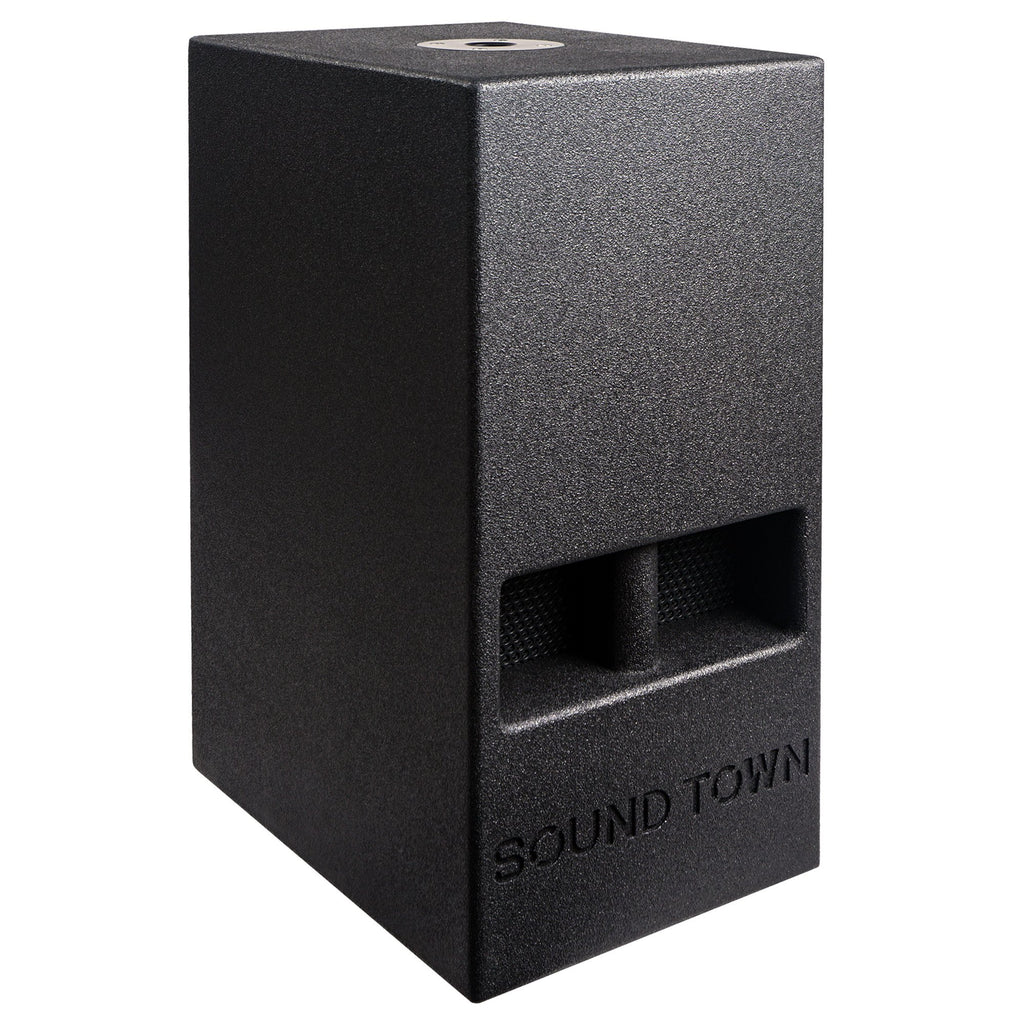 Sound Town CARME-110SPW-V5PW CARME Series 10” 600W Powered PA/DJ Subwoofer with Folded Horn Design, Black - Right Panel