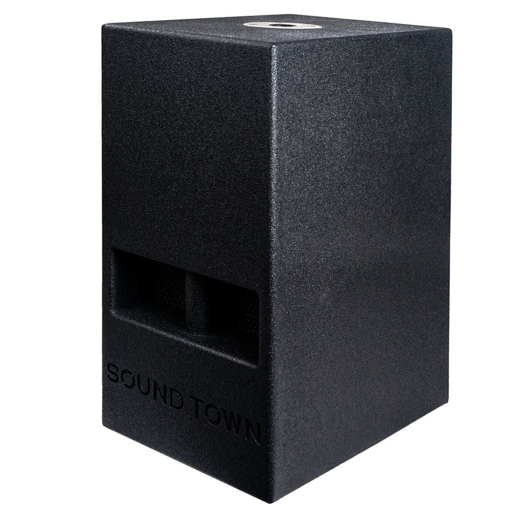 Sound Town CARME-110SPW-R CARME Series 10” 600W Powered PA/DJ Subwoofer with Folded Horn Design, Black, Refurbished - Left Panel