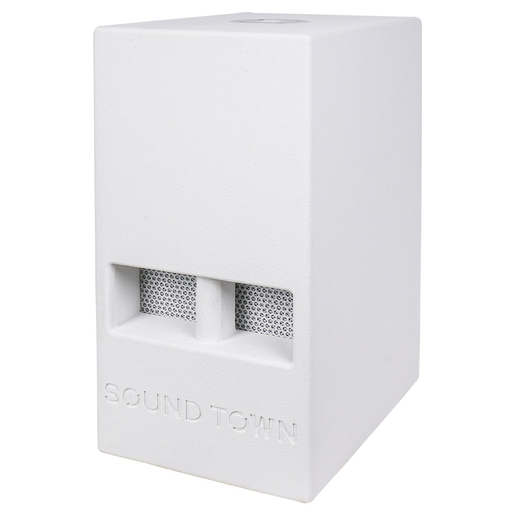 Sound Town CARME-110SWPW-PAIR CARME Series 10” 600W Powered PA/DJ Subwoofer with Folded Horn Design, White - Left Panel