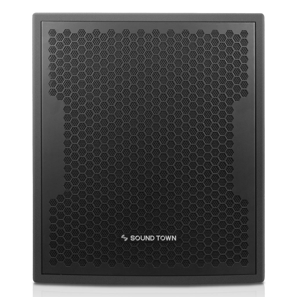 Sound Town CARME-112BPW15SPW CARME Series 1400W 15" Powered Subwoofer with DSP, Plywood, Black - Front Panel