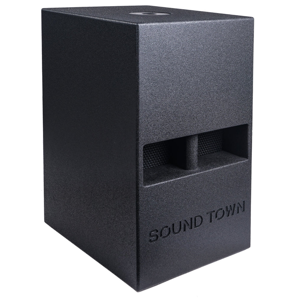 Sound Town CARME-112SPW-PAIR CARME Series 10” 600W Powered PA/DJ Subwoofer with Folded Horn Design, Black - Right Panel