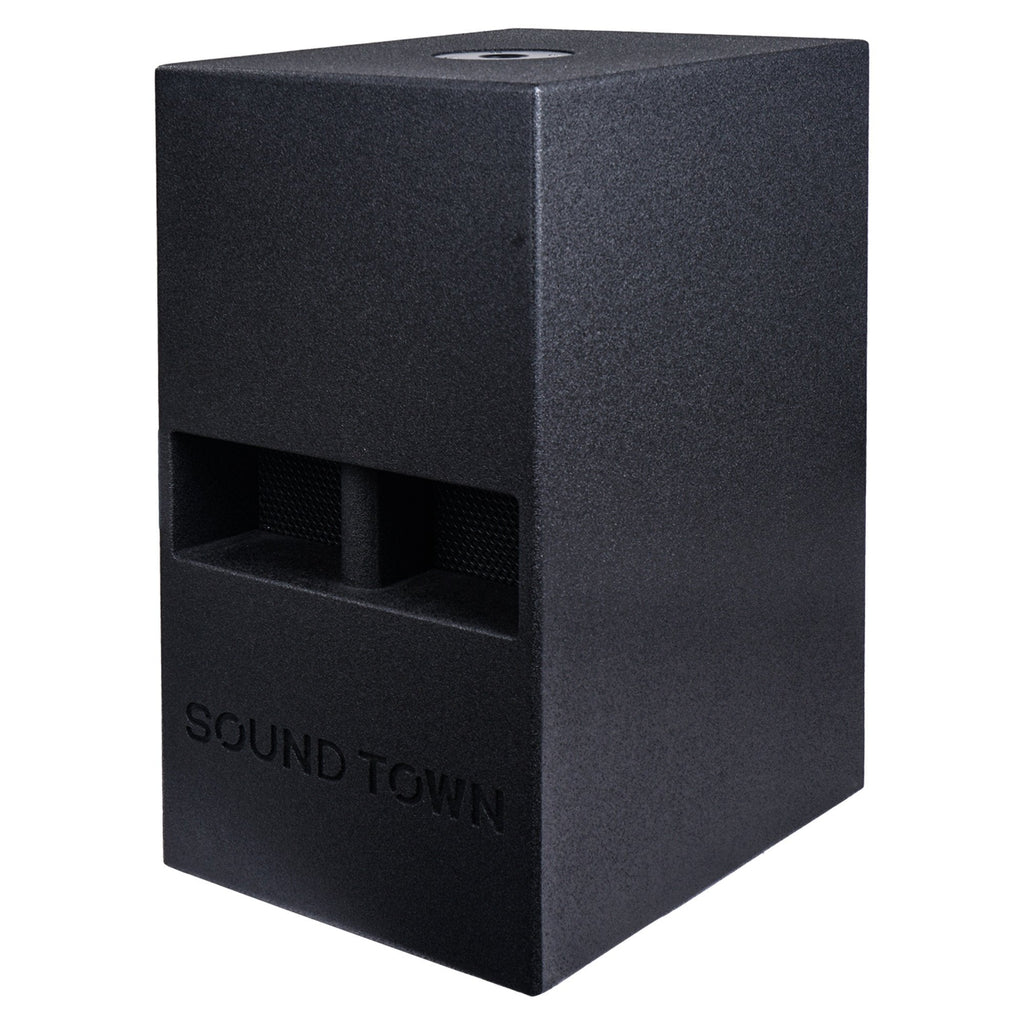 Sound Town CARME-112SPW-R CARME Series 12” 800W Powered PA/DJ Subwoofer with Folded Horn Design, Black, Refurbished - Left Panel