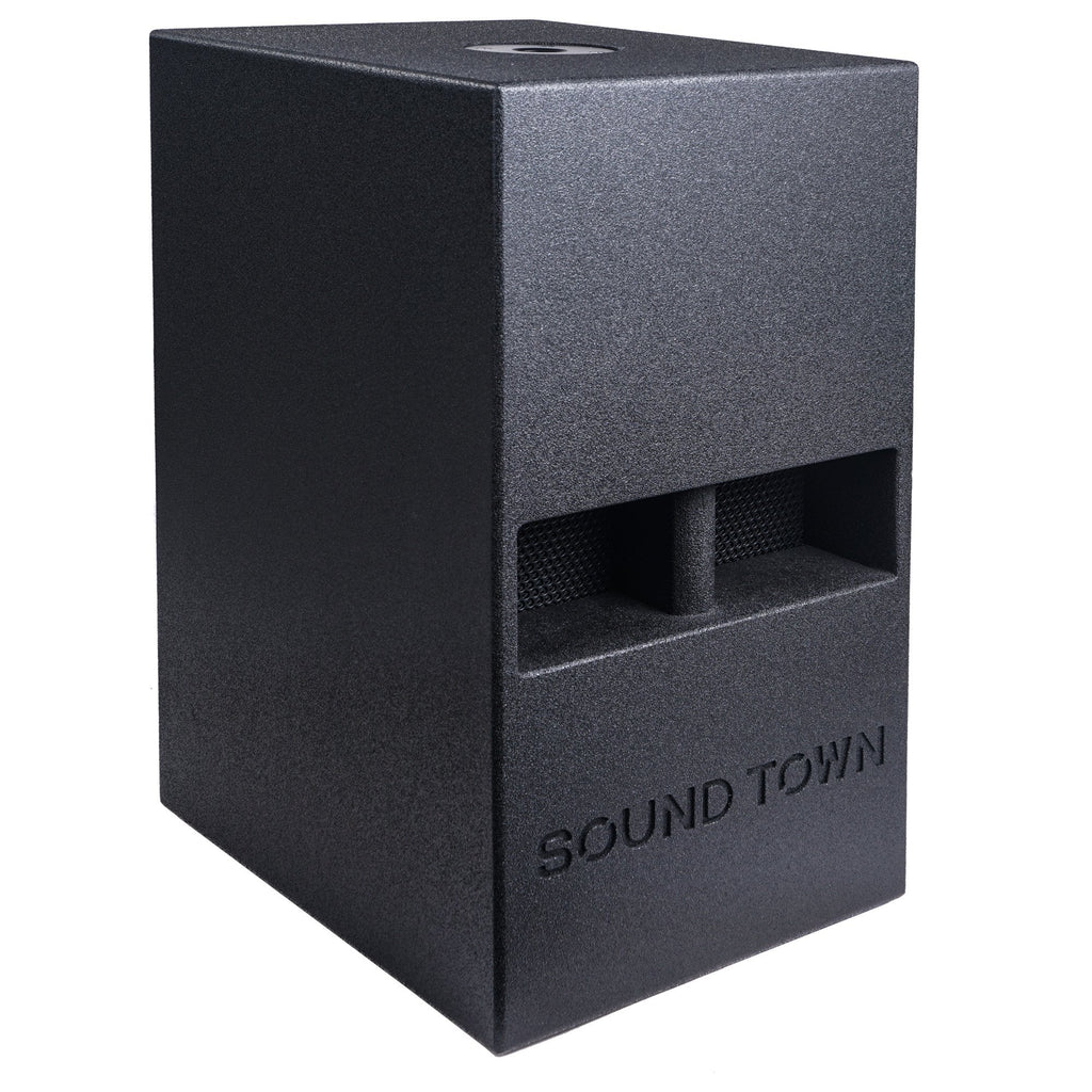 Sound Town CARME-112SPW-R CARME Series 12” 800W Powered PA/DJ Subwoofer with Folded Horn Design, Black, Refurbished - Right Panel