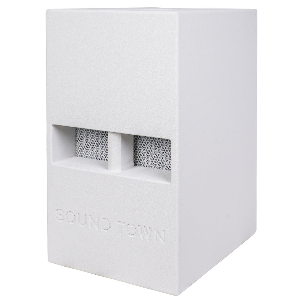 Sound Town CARME-112SWPW-PAIR CARME Series 12” 800W Powered PA/DJ Subwoofer with Folded Horn Design, White - Left Panel