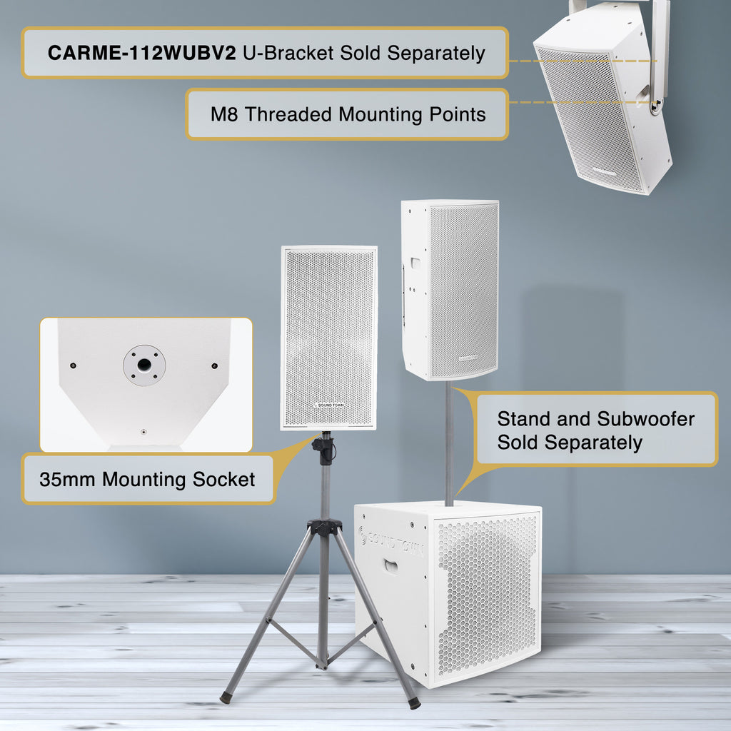 Sound Town CARME-112WPW CARME Series 12" 2-Way Powered Professional PA DJ Monitor Speaker, White w/ Compression Driver for Installation, Live Sound, Karaoke, Bar, Church - Versatile Applications